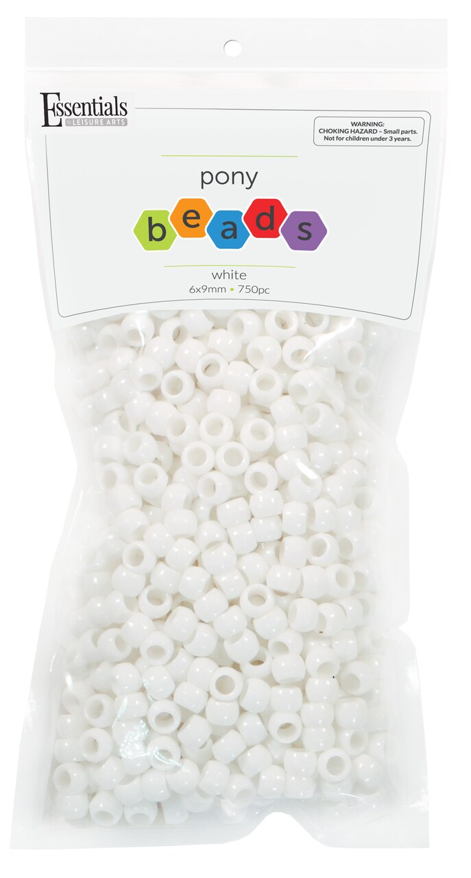 Essentials by Leisure Arts Pony Beads, 6x9mm, Neutral White, 750pc – Bracelet Making Kit for Jewelry and Kandi Crafts – Bulk Craft Beads for Friendship Bracelets and DIY Projects